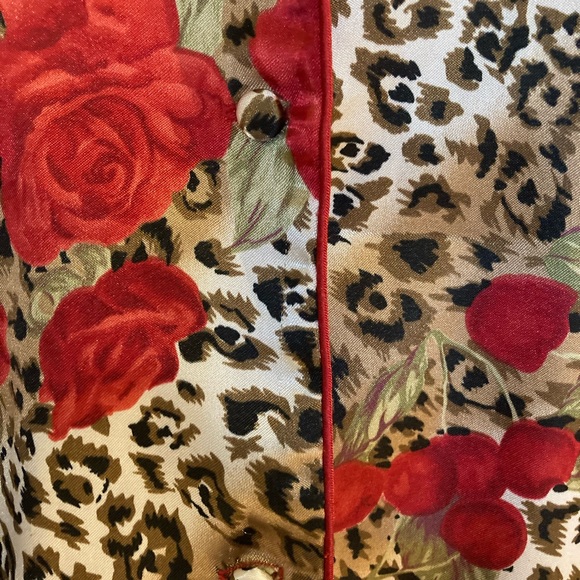 Silk Satin Pajama Set, Leopard Print, Red Roses, Animal Print, Red, Brown, Beige - Picture 5 of 9